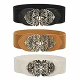 WERFORU 3 Stücke Breiter Elastischer Taillengürtel für Frauen, Damen Vintage Stretchy Taille Gürtel Breite Retro Mode Cinch Schwarz/Braun/Beige