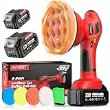 2025 Poliermaschine Auto Akku, 2x4000mAh Batterie (Bis zu 6000 U/min) Poliermaschine Auto, 6'' Autopolierer, 8 mm Exzenter-Poliermaschine für Auto-und Bootspflege, Polieren Wachsen Auto Detaillierung