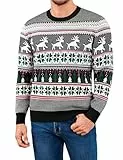 Totatuit Rentier Pullover Herren Ugly Christmas Sweater Strickpullover Winter Weihnachten Unisex Lustiger Weihnachtspullover für Party und Alltag Schwarz M