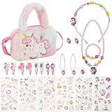 Newofview Einhorn Handtasche Schmuckset Für Mädchen,Inhörnern Kinderschmuck Halskette, Handtasche, Mädchen Armband, Ring, Haarspange, Einhorn Kleines Mädchen Rollenspiel Geburtstagsgeschenk