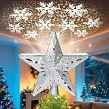 Qoosea Weihnachtsbaumspitze Rotierende 3D Glitzer-Schneeflocke mit 6 wechselnden LED-Lichtmodi, Winterlicher Glitzer-Stern für Weihnachtsbaumspitze für Xmas Urlaub Zuhause Party Dekoration(Silber)