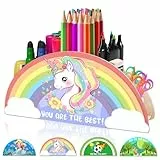 AUNGKWANG Einhorn Stiftehalter Kinder Stifte Organizer, Multifunktions -Organisator für Kinder Büromaterial, Schreibtischorganizer aus Holz, Schule Bleistift und Andere Schreibwaren Aufbewahrung