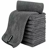 KinHwa Mikrofaser Gästehandtücher Handtücher 30x50cm, Weiche Saugstark Gästetücher mit Aufhängeschlaufe, Schnelltrocknend Waschlappen Saugfähig für Bad, Spa, Fitnessstudio 10 Pack Dunkelgrau