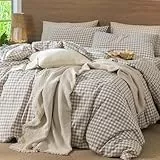 Lanqinglv Bettwäsche 135x200 Baumwolle Kariert Beige Weiß,Renforce Baumwolle Bettwäsche Set mit Reißverschluss,ÖKO-TEX Bettwäsche Gitter für Allergiker Geeignet,1 Bettbezug & 1 Kissenbezug 80x80 cm