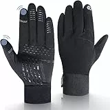 UPhitnis Dünne Fahrradhandschuhe Herren Winter - Thermo Fahrrad Handschuhe Touchscreen für Mann Damen Anti-Rutsch Winddicht - Winterhandschuhe für Radfahren Laufen Fahren Wandern, Schwarz/Größe S
