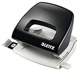 Leitz Kleiner Büro Locher aus Metall, 16 Blatt, Anschlagschiene mit Formatangaben, Ergonomisches Design, schwarz, 50380095