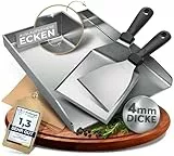 flammtal - Grillplatte aus 4mm rostfreiem Edelstahl [40 x 30cm] - Plancha mit Grillspachtel Set & Burgerpapier - passend für Gas- & Kohlegrill - auslaufsichere Ecken für sauberes Grillen