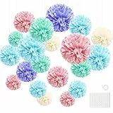 Hexizexi 20 Stück Bunt Seidenpapier Pompons Papier Pompoms für Hochzeitsdekoration Gartenparty Deko Festliche Dekorationen Geburtstage Party und Tischdeko