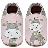 Krabbelschuhe Baby Jungen Mädchen Lauflernschuhe Baby Weicher Leder Babyhausschuhe Kleinkind Babyschuhe(Giraffe Rosa, 12-18 Monate)