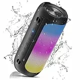 VOSFEEL Bluetooth Lautsprecher mit Licht,30H Tragbarer Bluetooth Musikbox Kabellos,IPX7 Wasserdicht Dualen Bass Stereo Bluetooth Box Für USB/Micro TF-Karte Handy Phone und PC