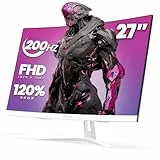 CRUA 27' Curved Gaming Monitor, FHD 1920x1080P, 200Hz Computer Monitor, 1800R VA Screen, 99% sRGB, Support AMD FreeSync, Blue Light Filter, HDMI & DP, Wall Mount Install- White