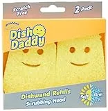 Scrub Daddy Spülstab-Schwamm-Ersatzköpfe, Seifenspender-Scheuerbürste, Texturwechsel-Spülbürste mit Flüssigkeitsspender, Bürsten mit Schaber und abnehmbaren Kopfschwämmen, 2 Stück Gelb