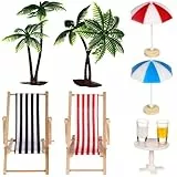Toyvian Strand Miniaturlandschaft Set, Kunstharz mit Mini Palmen Sonnenschirmen Liegestühlen Getränken Und Rundem Couchtisch Zur Dekoration für DIY Bastelarbeiten Puppenhäuser