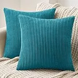 MIULEE 2er Set Kissenbezüge Kord Kissenhülle Dekorative Kissenbezug Sofakissen Couchkissen Dekokissen Zierkissenbezug Deko Kissenhülle mit Verstecktem Reißverschluss 40x40cm 16x16in Blauer See