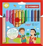 STABILO - Filzstift mit Kappenring - Cappi - 12er Pack - mit 12 verschiedenen Farben