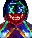 AnanBros Halloween kostüm, Horror Maske Totenkopf Handschuhe Kostüm, leuchten 6 Modi LED Glühhandschuhe, LED Scream Ghostface, Halloween kostüm for Herren Kinder Jungen Teenager