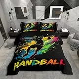 Homewish Handball Bettwäsche Set 135x200 Regenbogenkugel Bettbezug für Jungen Teenager Männer Tinte Splash Graffiti Sport Schwarz Rot Tealblau Tröster Abdeckung Warm Weich Bett Set