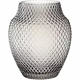 Leonardo Poesia Tisch-Vase, handgefertigte Deko-Vase in Grau, bauchige Blumen-Vase, Kerzen-Halter aus Glas, großes Windlicht, 22,5 cm hoch, 018673