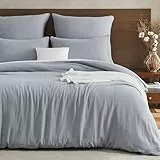 EMME Musselin Bettwäsche 100% Baumwolle, 135x200 Doppelte Sommer Bedding Bettwäsche-Sets mit Reißverschluss, 1er Set Bettbezug mit 1 Kissenbezüge 80x80 cm, Musselin Tagesdecke, ÖKO-TEX, Hellgrau