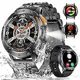 ESFOE Smartwatch Herren - 1,43‘’ AMOLED Display/Taschenlampe/530mAh Akku Fitnessuhr mit 120+ Sportmodi/5ATM Wasserdicht/Bluetooth-Anrufe,Blutdruck/Herzfrequenz/SpO2/Schlafmonitor Schwarz