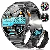 LIGE Smartwatch Herren mit LED-Licht/Anrufe, 730mAh Akku für 30 Tage Nutzung Smart Watch 3ATM Wasserdicht, 1,62'' HD AMOLED Display, 119 Sportmodi Schrittzähler Fitnessuhr für iOS Android, Schwarz