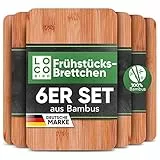 Loco Bird Frühstücksbrettchen Holz 6Set - Schneidebrett Holz 22x14cm - Brettchen aus Bambus für Gravur - Holzbrett Küche, Robustes Brotzeitbrett, Schneidebretter klein, Jausenbrett, cutting board
