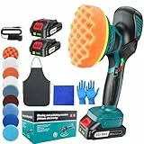 Akku Poliermaschine Auto 150mm Exzenter mit 2×21V 2000mAh Batterien, 13-tlg Polierset, 6 Geschwindigkeiten bis 5500RPM, Kabellose Auto poliermaschinen, polishing machine