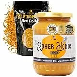 Q HONEY Blütenhonig 1kg& Blütenpollen 500g Bundle - Roh & Ungefilterter Honig + Reine Blütenpollen, Ohne Zusatzstoffe, 2 Produkt Set