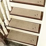 BEQHAUSE Stufenmatten Innen rutschfest 4 Stück, Maschinenwaschbare Treppenteppich Selbstklebend Stufenteppich für Kinder, Älteste und Haustiere, 100% Polyester TPE -Rücken, 22X70cm, Beige
