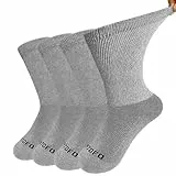LOFIR Diabetiker Baumwolle Socken Herren: Gesundheitssocken mit Extra Weiter Bund Ohne Gummi Ohne Naht Venenfreundliche Socken mit bequemer gepolsterter Sohle für Herren Grau 4 Paare Größe 47-50
