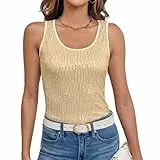 Imily Bela Top Damen Sommer Pailletten Tanktop Slim Fit U-Ausschnitt Ärmellos Elegant Oberteile Sexy Party Bluse Cocktail Club Outfits(Gold,XL)