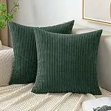 EMEMA Kissenbezug 45x45 cm Kordsamt Kissenbezüge Dekokissen Sofakissen Cord Kissenhülle Zierkissenbezug Kord Dekorative Weiche für Sofa Wohnzimmer Schlafzimmer 2er Set Dunkelgrün
