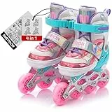 meteor verstellbare 4‑in‑1 Kinder Inline-Skates – Rollschuhe Inliner Schlittschuhe – ABEC‑7 PU‑Räder Aluminiumrahmen – Größen XS 25‑28 S 30‑33 M 34‑37