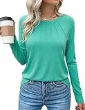 Gyabnw Damen Langarmshirt Rundhals Stretch Pullover Elegant Langarm Oberteile Hemd Tshirts Basic Tops