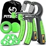 FitBeast Handtrainer Trainingsset (5-teilig), 2 Unterarmgriff Einstellbare Widerstand Handgreifer, Fingerdehner, Griffball & Stressabbau-Griffball für Athleten (Hellgrün)