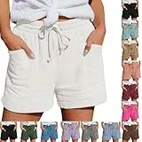 ZWDC Shorts Damen Kurze Hose Sommer Leichte Freizeitshorts mit Kordelzug Elastischer Bund Praktische Seitentaschen Lockere Passform Modisches Design für Strandurlaub