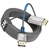 layajia 4K DisplayPort auf HDMI Kabel 2M, Unidirektionales DP auf HDMI Stecker UHD 4K@30Hz/2K@60Hz/1080P@120Hz, Nylon DP zu HDTV Kabel für Dell, Projektor, Desktop, AMD, NVIDIA, Lenovo, HP, ThinkPad