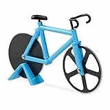 Relaxdays Fahrrad Pizzaschneider, lustiger Pizzaroller mit Schneiderädern aus Edelstahl, Cutter für Pizza & Teig, blau