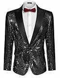 COOFANDY Herren-Blazer mit Pailletten, Smoking, Party, Abschlussball, Hochzeit, Smoking, Ein-Knopf-Jacke, Pitch-Black, XX-Large