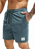 JMIERR Kurze Hosen Herren Corduroy Shorts Herren Sommer Elastische Taille mit Taschen Blaugrün XL