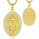 INFUSEU Heilige Maria Kette, 925 Sterling Silber 18K Gold Christen Halsketten Wundertätige Medaille Christliche Schutzgeschenk für Sie Frauen