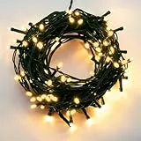 hellum Lichterkette außen 120 LED klassisch warmweiß, Lichterkette innen, Weihnachtsbeleuchtung außen, mit Timer, 11,9m beleuchtete Länge, Kabelfarbe grün