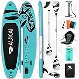 AUKAI SUP Board PRO 320cm | 2in1 Aufblasbares Stand up Paddle Set mit Kajak-Sitz | 5 Jahre Garantie | Komplettsett | Sitz, Action-Cam-Halterung, Fußschlaufe, Pumpe, Rucksack (Ocean-Türkis mit Sitz)
