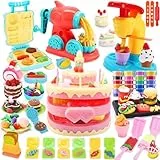 VBACALA Knete Set 4 in 1,73 Stück Kinderknete mit Eismaschine,Burgermaschine,Nudelmaschine&Kuchenmaschine,Kitchen Creations Knetwerkzeug mit 24 Farben Knetmasse,Knete ab 3 Jahre für Jungen Mädchen