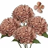 Hollyone 4 Stück braune Hortensien künstliche Blumen mit 42 cm langem Stiel, gefälschte Blumen getrocknete Blumen, künstliche Hortensien Pflanzen für Küche, Heimdekoration, Party,