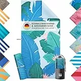 Blumtal Strandtuch XXL cm Mikrofaser - kompaktes und schnelltrocknendes Handtuch/Strandtuch 90x180 - Stranddecke sandfrei + Band - Badehandtuch sandabweisend Blätter & Blumen