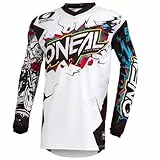 O'NEAL | Motocross-Jersey Langarm | Kinder | MX MTB Mountainbike Enduro | Eingenähter Ellbogenschutz, V-Ausschnitt, Atmungsaktives Material | Element Youth Jersey Villain | Weiß | Größe M