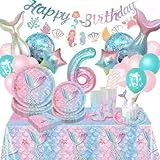 Komicea Meerjungfrau Geburtstag Deko, 103 stück Meerjungfrau Partygeschirr Set, 6 Jahre Geburtstagsdeko Mädchen, 6 Jahre Geburtstag Party Geschirr für Kindergeburtstag Deko Babyparty 16 Gäste