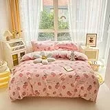 Tospass Rosa Erdbeeren Bettwäsche 220x240 cm Mädchen - Sicherer und Kuscheliger Bettwäsche Set aus Microfaser Bettbezug mit Reißverschluss und 2 Kissenbezug 80x80 cm