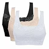 Vertvie Womens Strech Ohne Buegel Push up Yoga Sports BH Bra Top Set Fuer Fitnesstraining Polsterung 3er Pack (EU XXL/Tag 3XL, Schwarz+Weiß+Hautfarbe)